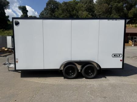 New Stealth Aluminum Enclosed 7x16 XLT Pro Series 7K- Crystal White W/ Black Trim & Wing