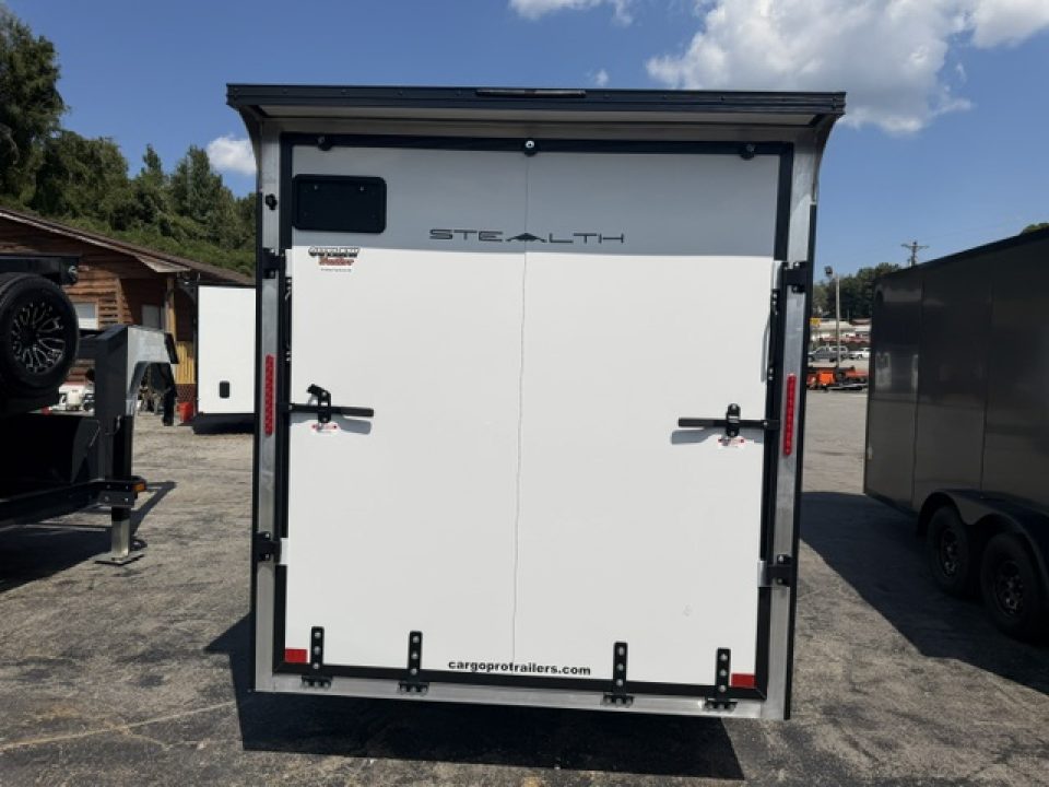 New Stealth Aluminum Enclosed 7x14 XLT Pro Series 7K- Crystal White W/ Black Trim & Wing