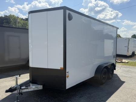 New Stealth Aluminum Enclosed 7x14 XLT Pro Series 7K- Crystal White W/ Black Trim & Wing
