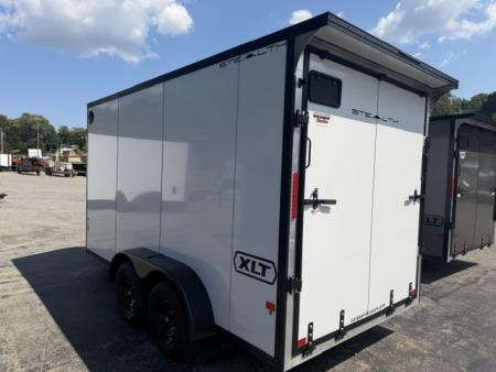 New Stealth Aluminum Enclosed 7x14 XLT Pro Series 7K- Crystal White W/ Black Trim & Wing