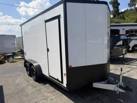 New Stealth Aluminum Enclosed 7x14 XLT Pro Series 7K- Crystal White W/ Black Trim & Wing