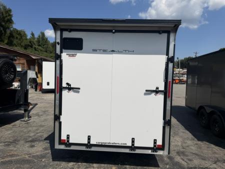 New Stealth Aluminum Enclosed 7x14 XLT Pro Series 7K- Crystal White W/ Black Trim & Wing