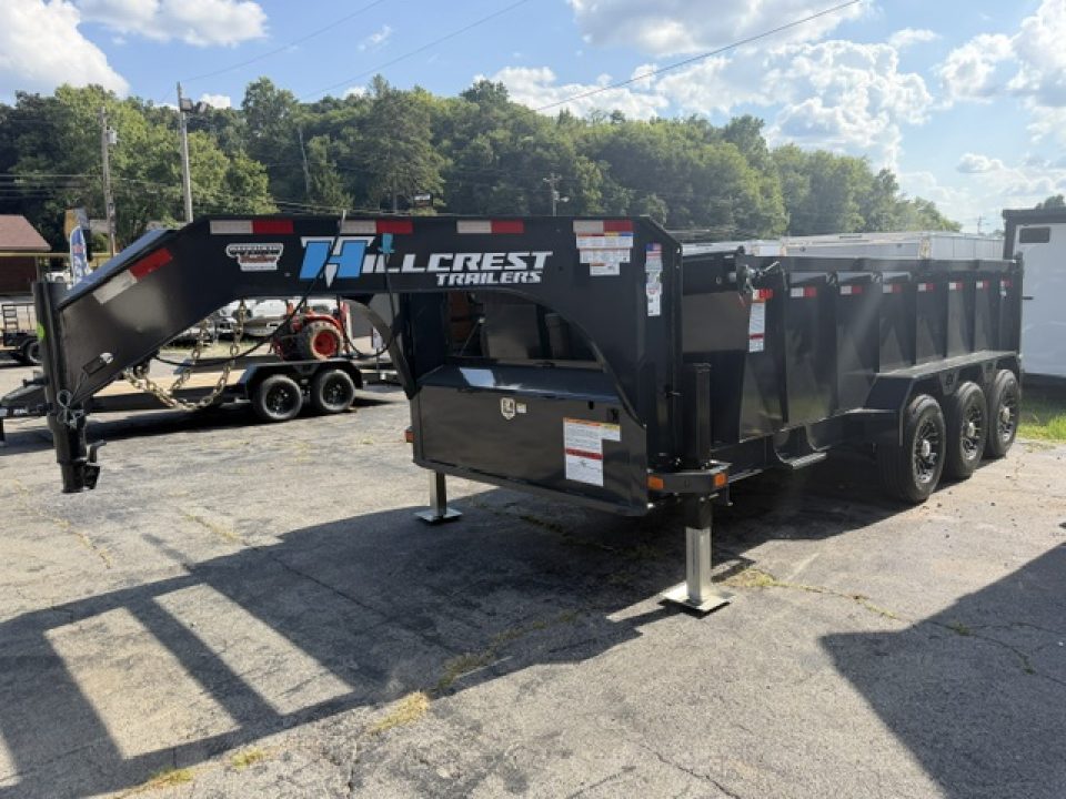 New HillCrest Dump 7x16 GN 40" 21,000 GVWR W/ Hyd Jacks & HD Tube Ramps w/ Alum wheel upgrade