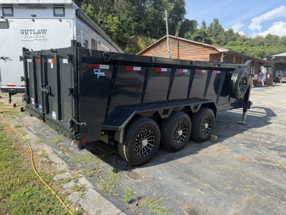 New HillCrest Dump 7x16 GN 40" 21,000 GVWR W/ Hyd Jacks & HD Tube Ramps w/ Alum wheel upgrade