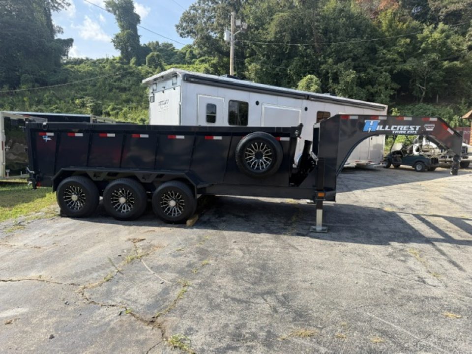New HillCrest Dump 7x16 GN 40" 21,000 GVWR W/ Hyd Jacks & HD Tube Ramps w/ Alum wheel upgrade