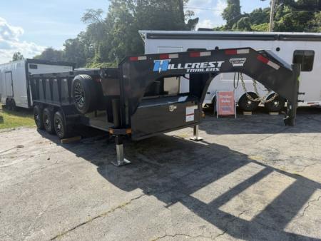 New HillCrest Dump 7x16 GN 40" 21,000 GVWR W/ Hyd Jacks & HD Tube Ramps w/ Alum wheel upgrade