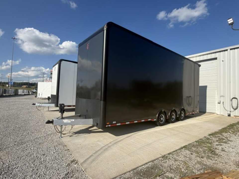 New In-Tech Lite 8.5x28 Stacker Race Trailer-18K - Charcoal W/ Black Trim , Winch, Ramp Ext, Airline Track, Black Int PKG, and Base Cabinet Dlt