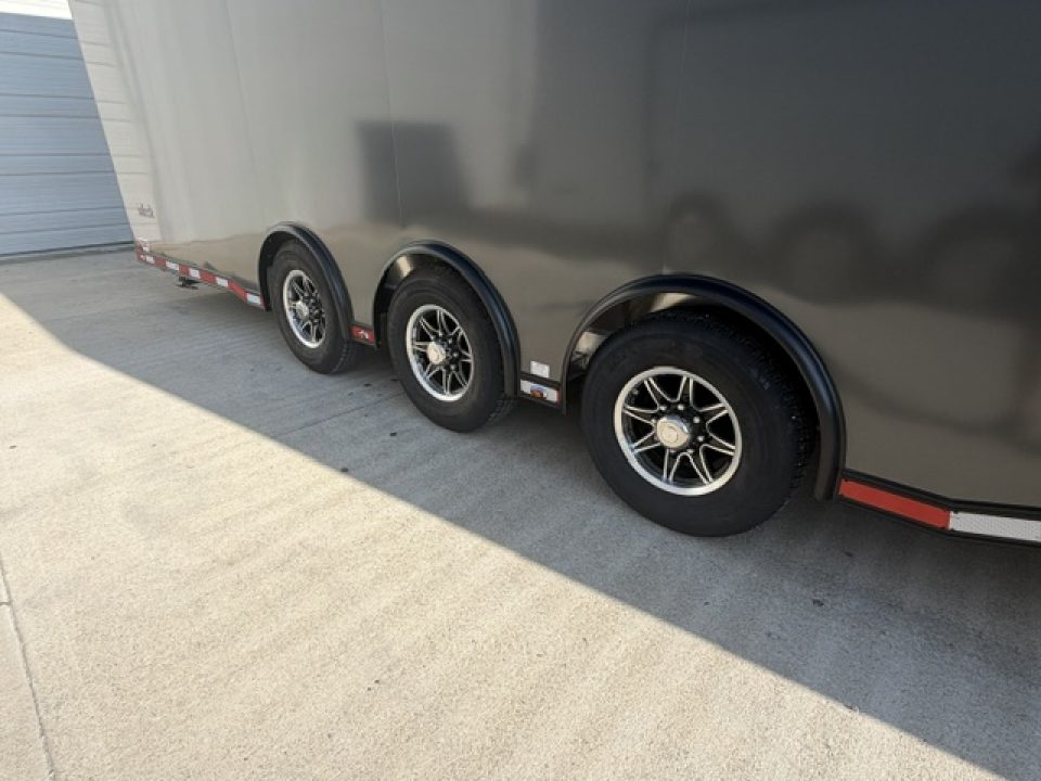 New In-Tech Lite 8.5x28 Stacker Race Trailer-18K - Charcoal W/ Black Trim , Winch, Ramp Ext, Airline Track, Black Int PKG, and Base Cabinet Dlt