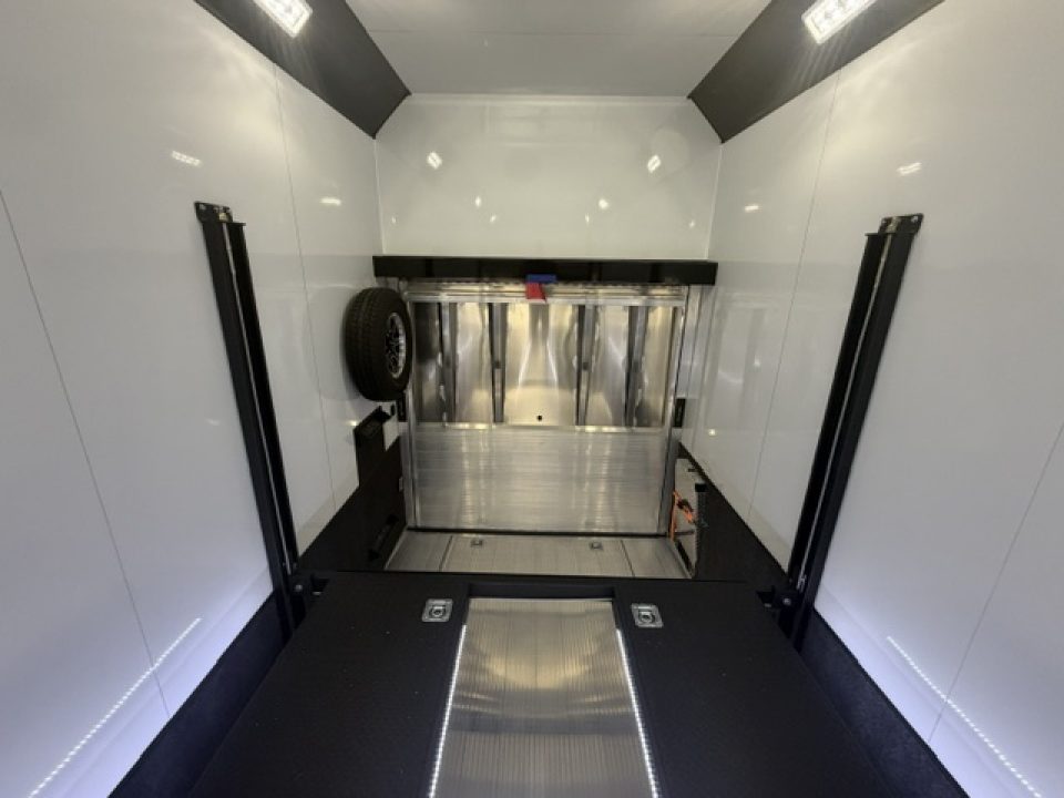 New In-Tech Lite 8.5x28 Stacker Race Trailer-18K - Charcoal W/ Black Trim , Winch, Ramp Ext, Airline Track, Black Int PKG, and Base Cabinet Dlt