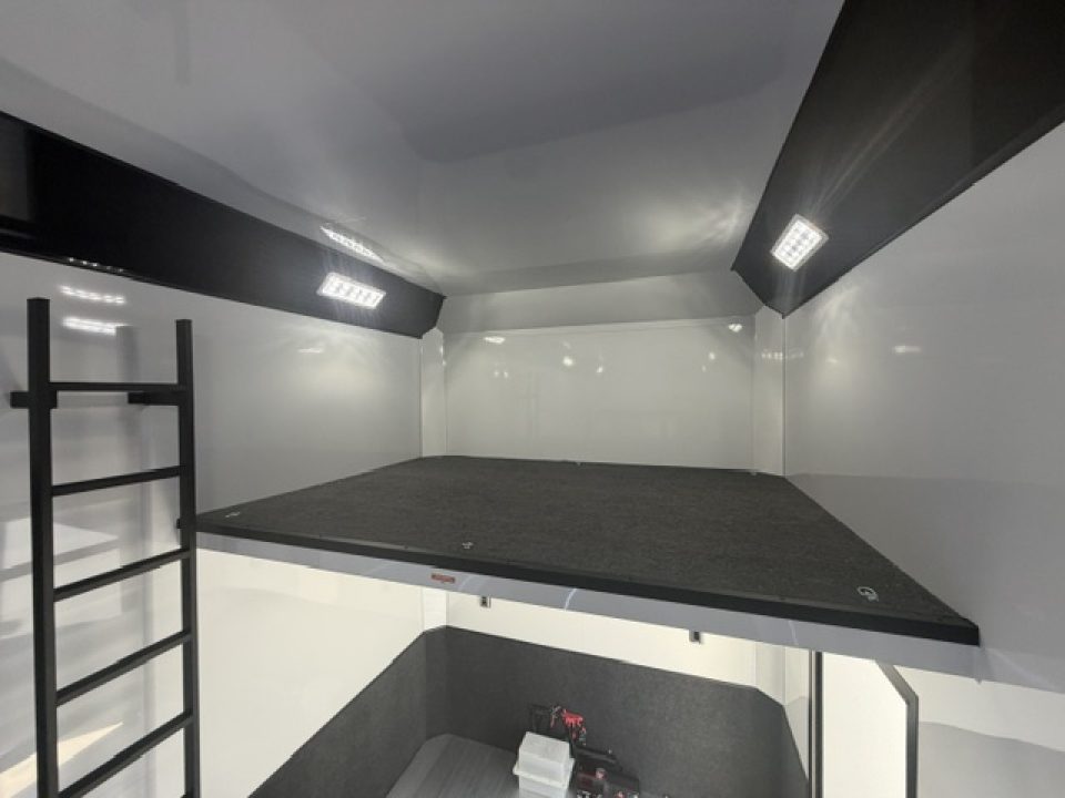New In-Tech Lite 8.5x28 Stacker Race Trailer-18K - Charcoal W/ Black Trim , Winch, Ramp Ext, Airline Track, Black Int PKG, and Base Cabinet Dlt