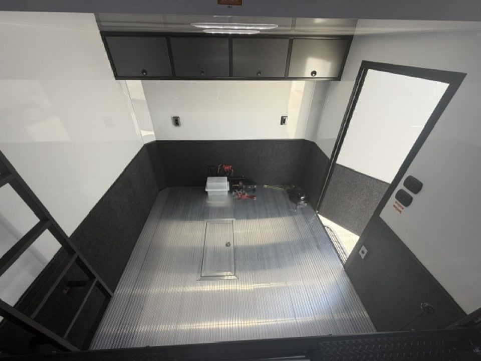 New In-Tech Lite 8.5x28 Stacker Race Trailer-18K - Charcoal W/ Black Trim , Winch, Ramp Ext, Airline Track, Black Int PKG, and Base Cabinet Dlt