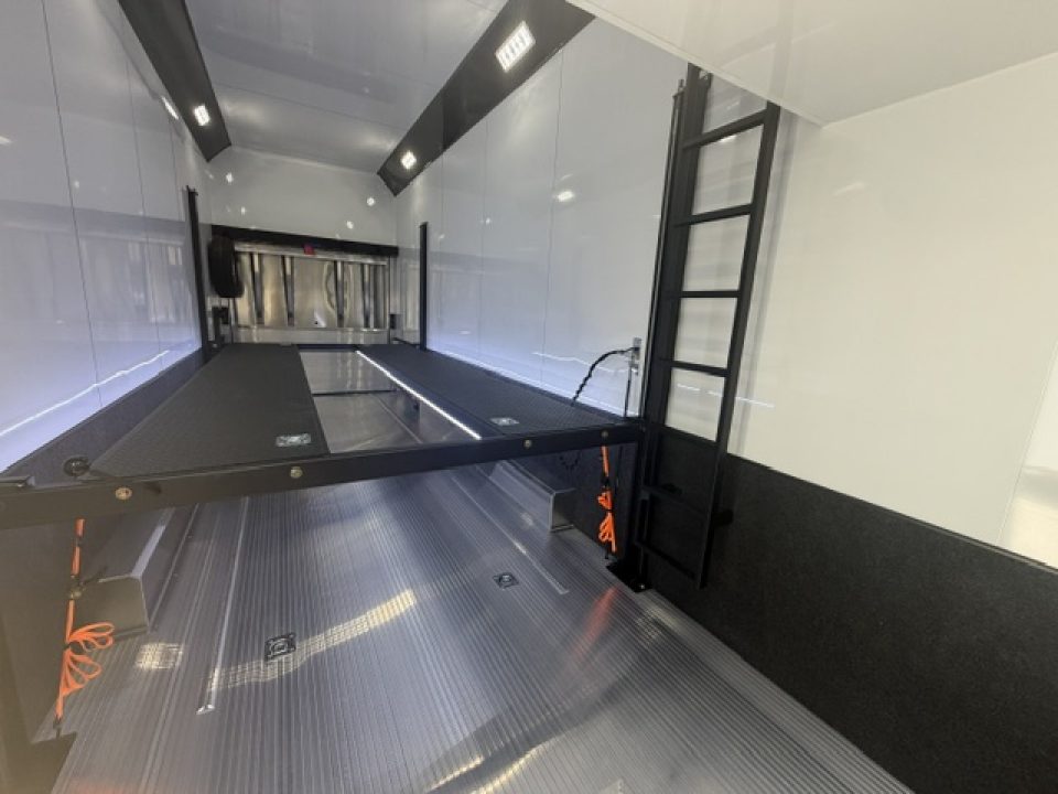 New In-Tech Lite 8.5x28 Stacker Race Trailer-18K - Charcoal W/ Black Trim , Winch, Ramp Ext, Airline Track, Black Int PKG, and Base Cabinet Dlt