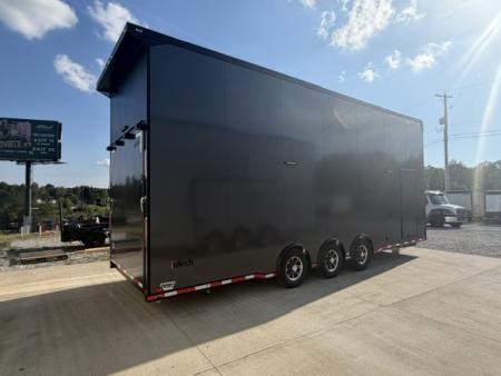 New In-Tech Lite 8.5x28 Stacker Race Trailer-18K - Charcoal W/ Black Trim , Winch, Ramp Ext, Airline Track, Black Int PKG, and Base Cabinet Dlt
