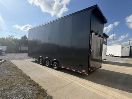 New In-Tech Lite 8.5x28 Stacker Race Trailer-18K - Charcoal W/ Black Trim , Winch, Ramp Ext, Airline Track, Black Int PKG, and Base Cabinet Dlt