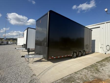New In-Tech Lite 8.5x28 Stacker Race Trailer-18K - Charcoal W/ Black Trim , Winch, Ramp Ext, Airline Track, Black Int PKG, and Base Cabinet Dlt