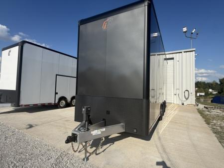 New In-Tech Lite 8.5x28 Stacker Race Trailer-18K - Charcoal W/ Black Trim , Winch, Ramp Ext, Airline Track, Black Int PKG, and Base Cabinet Dlt