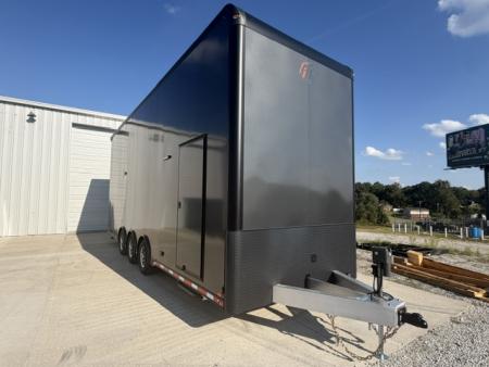 New In-Tech Lite 8.5x28 Stacker Race Trailer-18K - Charcoal W/ Black Trim , Winch, Ramp Ext, Airline Track, Black Int PKG, and Base Cabinet Dlt