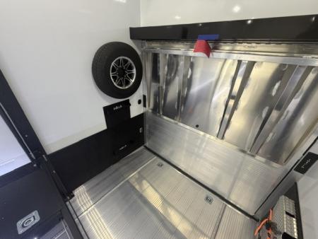 New In-Tech Lite 8.5x28 Stacker Race Trailer-18K - Charcoal W/ Black Trim , Winch, Ramp Ext, Airline Track, Black Int PKG, and Base Cabinet Dlt