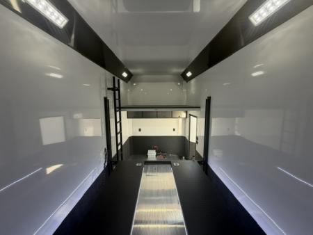 New In-Tech Lite 8.5x28 Stacker Race Trailer-18K - Charcoal W/ Black Trim , Winch, Ramp Ext, Airline Track, Black Int PKG, and Base Cabinet Dlt