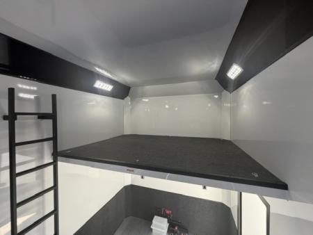 New In-Tech Lite 8.5x28 Stacker Race Trailer-18K - Charcoal W/ Black Trim , Winch, Ramp Ext, Airline Track, Black Int PKG, and Base Cabinet Dlt