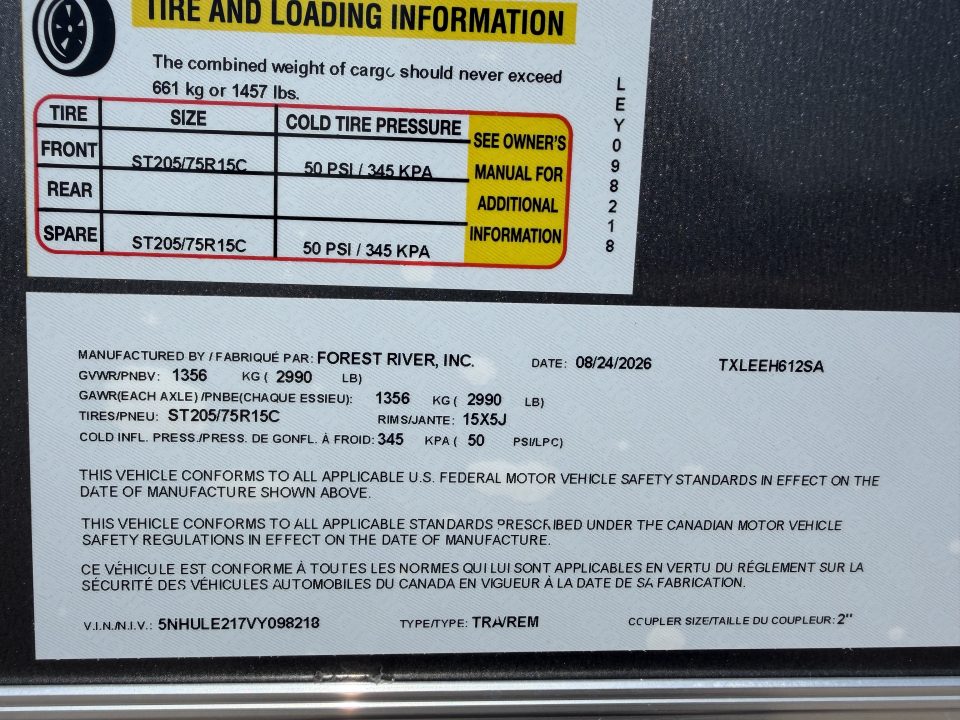 New #098218 2027 FOREST RIVER SA 6 X 12 SINGLE AXLE 3K ENCLOSED W/ REAR RAMP DOOR