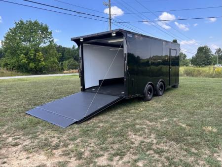 New 2027 8.5X18 Race Trailer - Finished Interior-5200LB Torsion Axle-Black Poly-Blackout