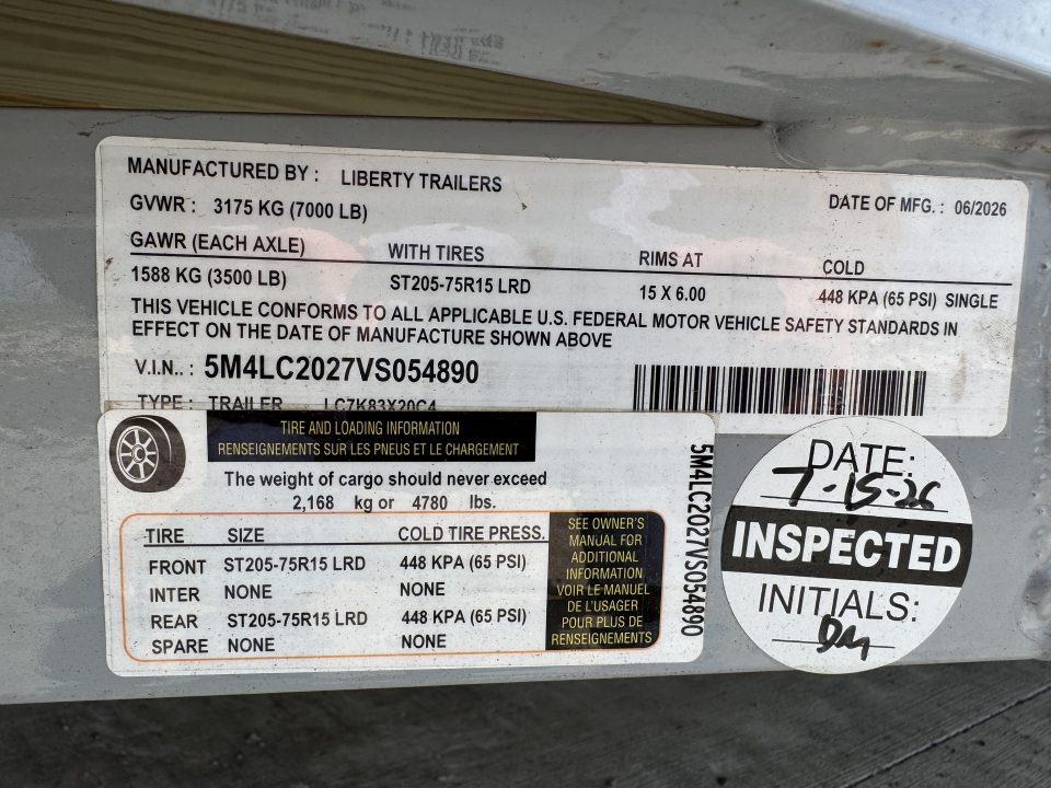 New 2027 Liberty LC7k-20 Equipment Trailer