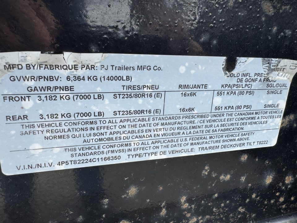 Used 2012 PJ Trailers T8222 Equipment Trailer