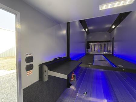 New In-Tech Lite 8.5x32 Stacker Race Trailer-21K - White W/ L Base Cabinet, Air-Line Track, Tool Drawers, & Fold Up Table