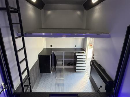 New In-Tech Lite 8.5x32 Stacker Race Trailer-21K - White W/ L Base Cabinet, Air-Line Track, Tool Drawers, & Fold Up Table