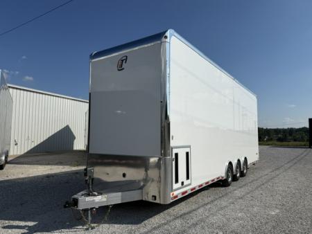 New In-Tech Lite 8.5x32 Stacker Race Trailer-21K - White W/ L Base Cabinet, Air-Line Track, Tool Drawers, & Fold Up Table