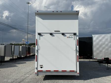 New In-Tech Lite 8.5x32 Stacker Race Trailer-21K - White W/ L Base Cabinet, Air-Line Track, Tool Drawers, & Fold Up Table