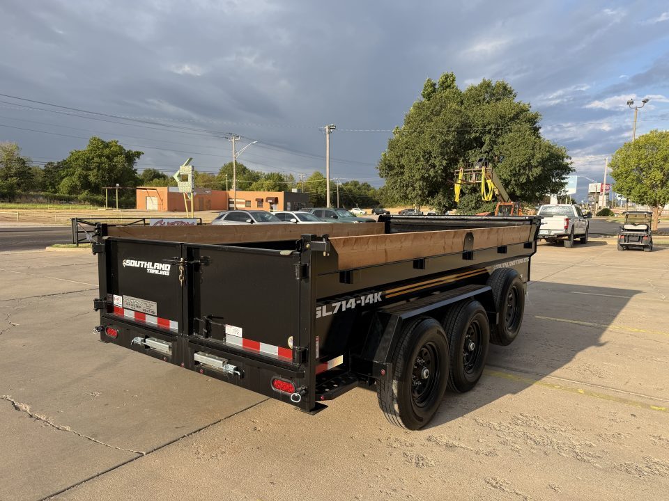 New #174107 2027 SOUTHLAND SL714 14 X 83 TANDEM AXLE 14K BUMPER PULL DUMP W/ SPARE TIRE