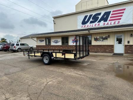 New 2027 AMO 6.4X14 3k LED & Spring Assist Fold Flat Gate Landscape Trailer