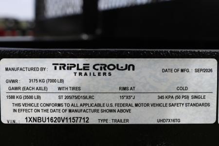 New 2027 7X16 Triple Crown UTILITY TRAILER