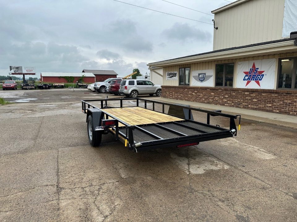 New 2027 AMO 6.4X14 3k LED & Spring Assist Fold Flat Gate Landscape Trailer