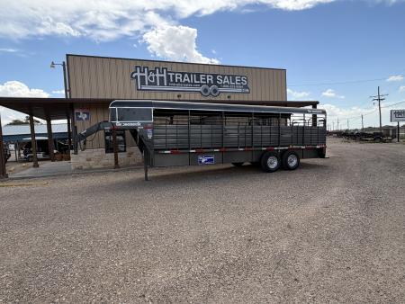 New 2027 Gooseneck Trailer MFG STEEL STOCK 24' WITH METAL TOP Stock / Stock Combo Trailer