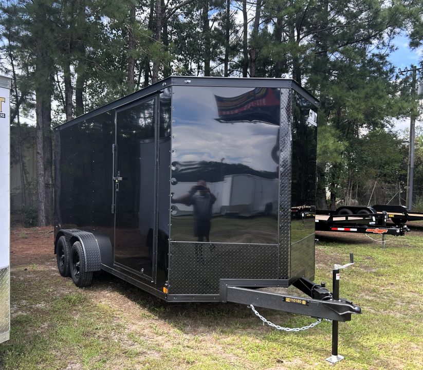 New 2027 Covered Wagon 7x16 Cargo / Enclosed Trailer, 84" Int Ht, .080 Polycore, 4-D-Rings !!