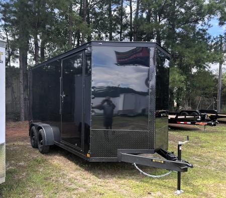 New 2027 Covered Wagon 7x16 Cargo / Enclosed Trailer, 84  Int Ht, .080 Polycore, 4-D-Rings !!
