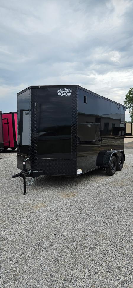 New 2026 Family Trailer 7x14 Tandem Axles Cargo / Enclosed Trailer-Screwless Exterior-Blackout Pkg-Rear Spoiler