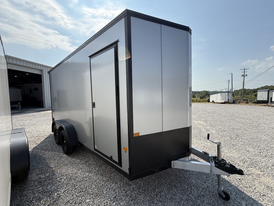 New Stealth Aluminum Enclosed 7x16 XLT Pro Series 7K- Windstar Silver W/ Black Trim & Wing