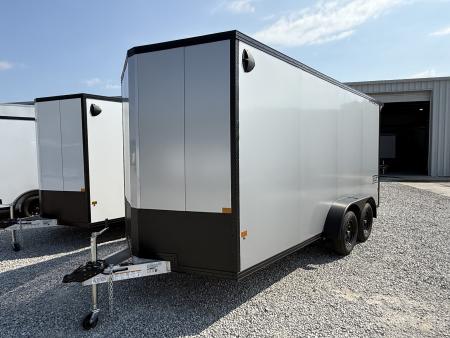 New Stealth Aluminum Enclosed 7x16 XLT Pro Series 7K- Windstar Silver W/ Black Trim & Wing