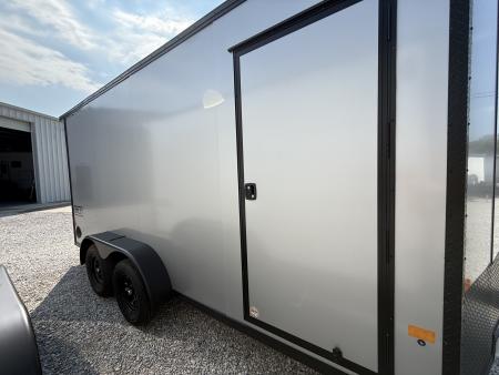 New Stealth Aluminum Enclosed 7x16 XLT Pro Series 7K- Windstar Silver W/ Black Trim & Wing