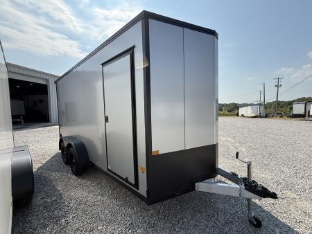 New Stealth Aluminum Enclosed 7x16 XLT Pro Series 7K- Windstar Silver W/ Black Trim & Wing