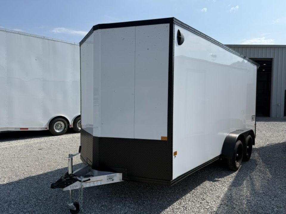 New Stealth Aluminum Enclosed 7x16 XLT Pro Series 7K- Crystal White W/ Black Trim & Wing