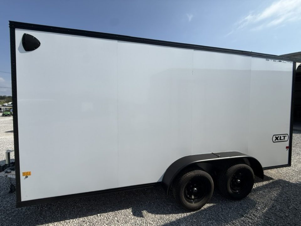 New Stealth Aluminum Enclosed 7x16 XLT Pro Series 7K- Crystal White W/ Black Trim & Wing