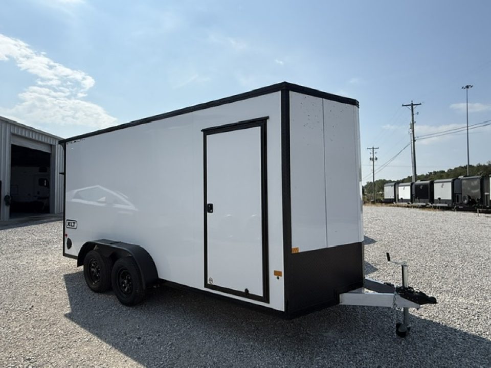New Stealth Aluminum Enclosed 7x16 XLT Pro Series 7K- Crystal White W/ Black Trim & Wing