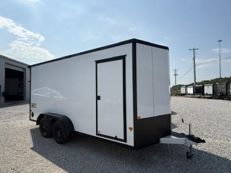 New Stealth Aluminum Enclosed 7x16 XLT Pro Series 7K- Crystal White W/ Black Trim & Wing