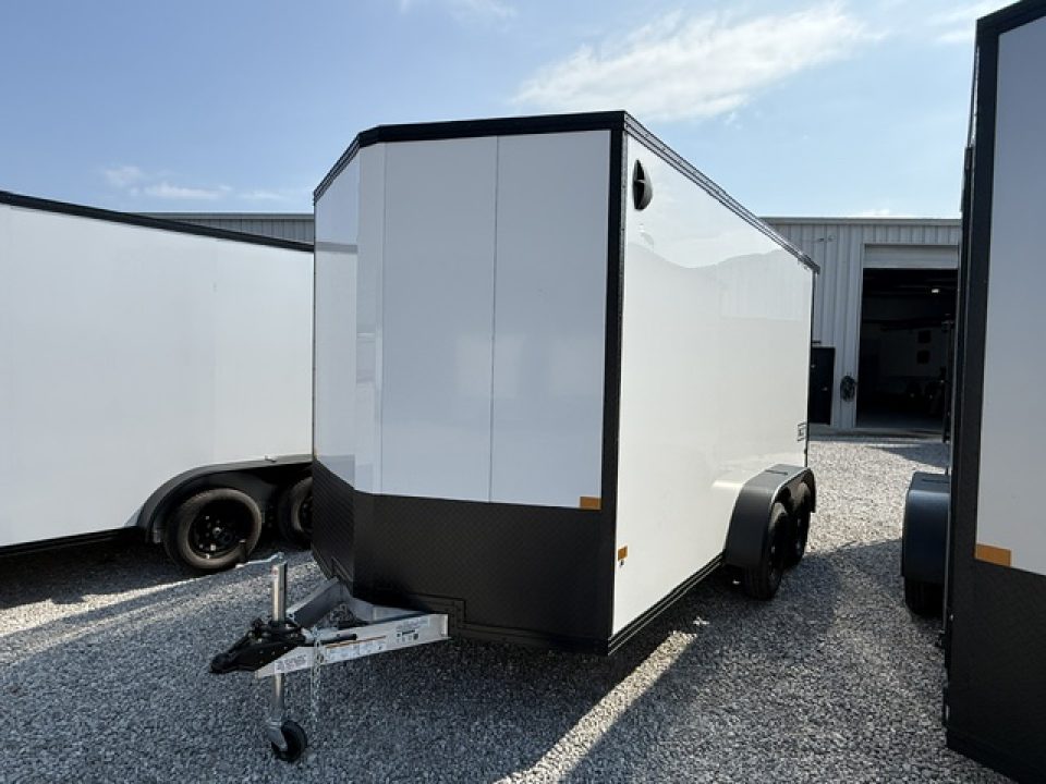 New Stealth Aluminum Enclosed 7x14 XLT Pro Series 7K- Crystal White W/ Black Trim & Wing