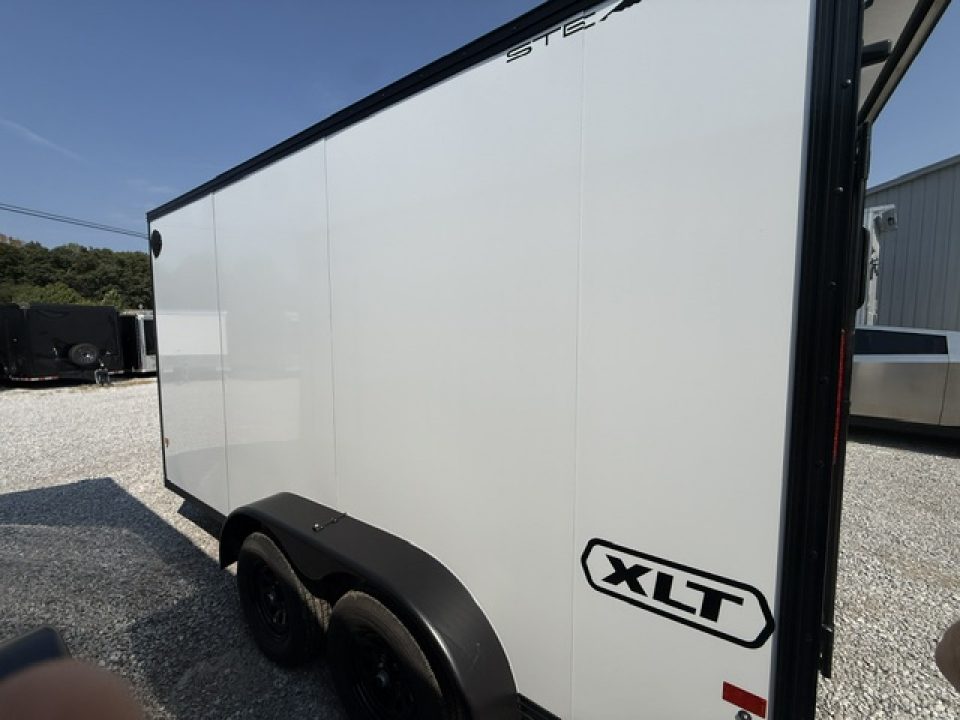 New Stealth Aluminum Enclosed 7x14 XLT Pro Series 7K- Crystal White W/ Black Trim & Wing